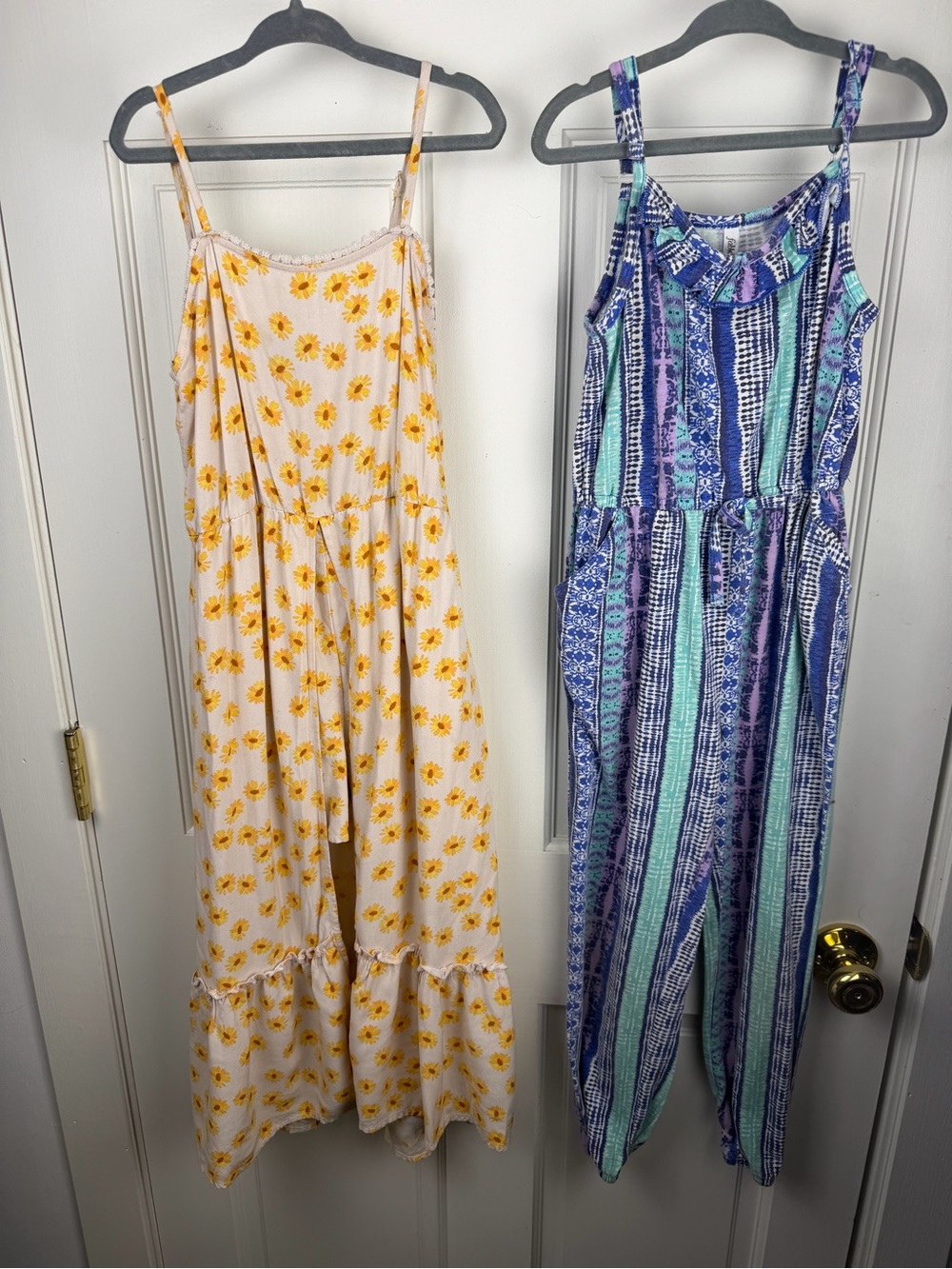 Girls lot size 6/7 Sunflower Print Maxi Dress - Yellow on Cream 
Blue jumpsuit
